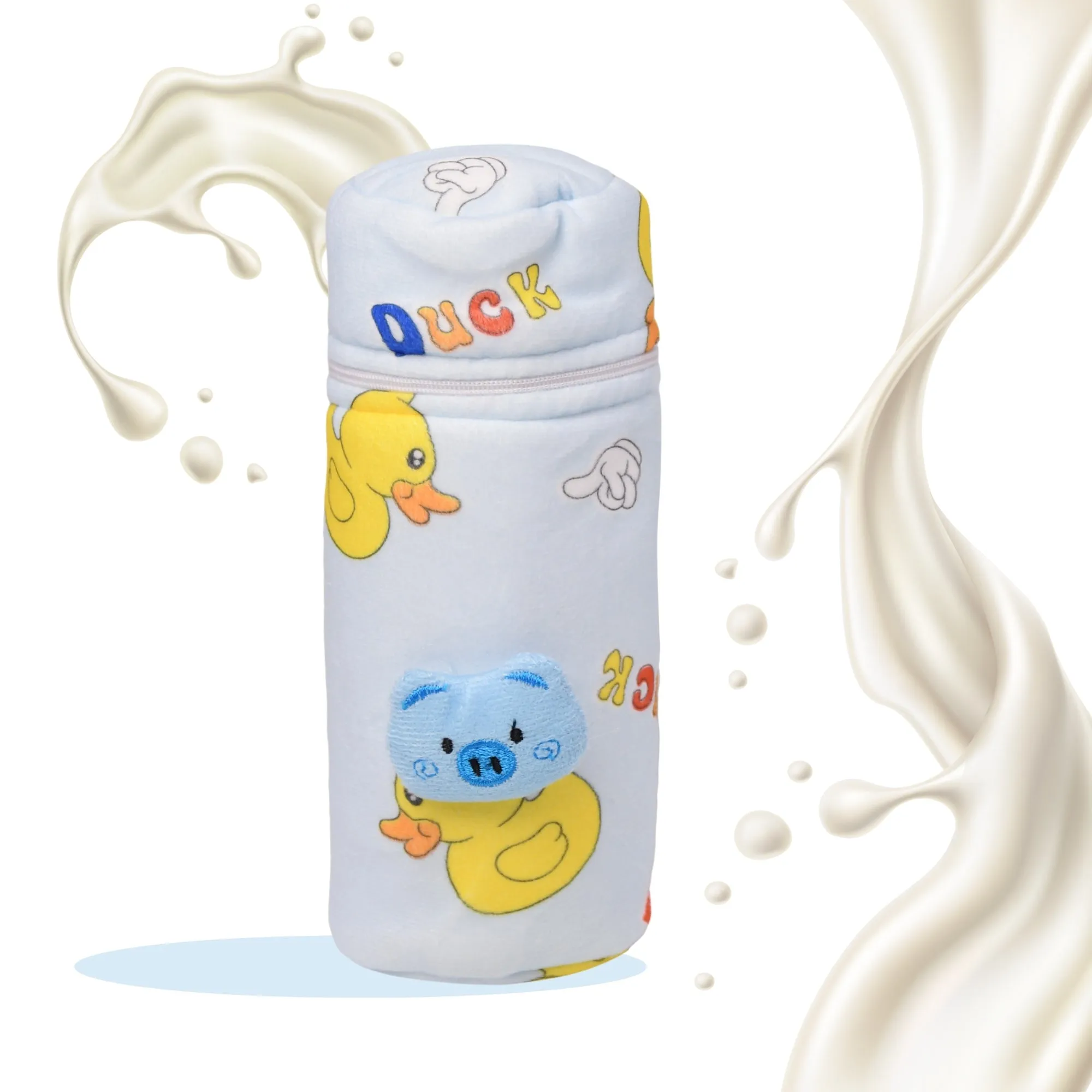 THE LITTLE LOOKERS Soft Plush Stretchable Baby Feeding Bottle Cover with Easy to Hold Strap and Zip l Feeding Bottles Cover