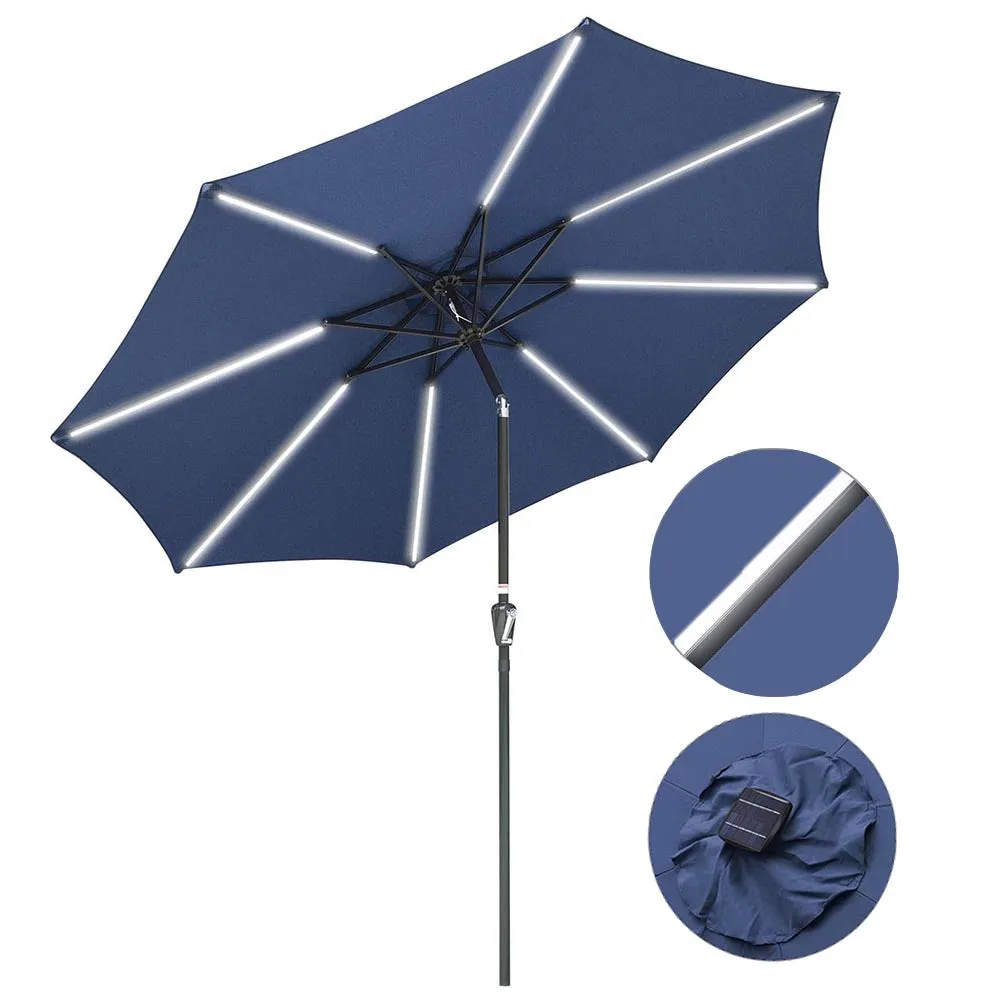 TheLAShop Solar Outdoor Umbrella with Lights Tilting Umbrella 10ft 8-Rib