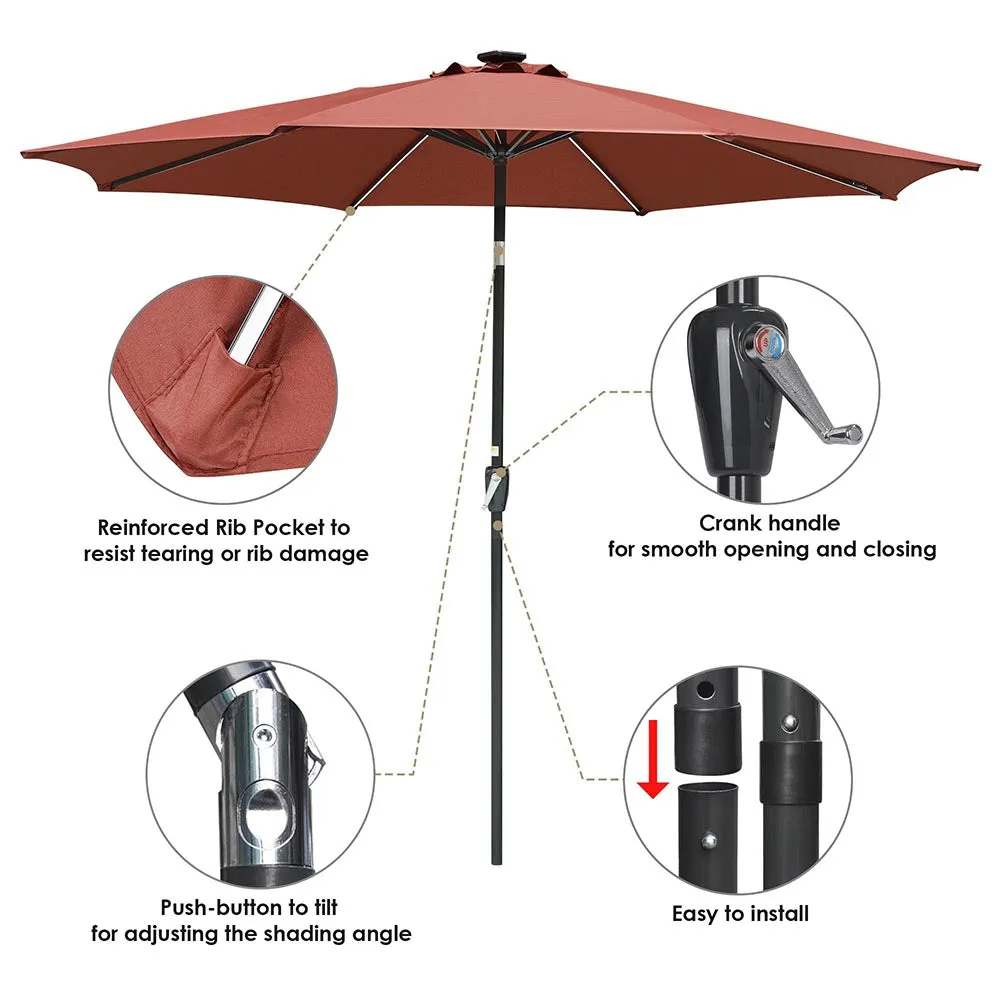 TheLAShop Solar Outdoor Umbrella with Lights Tilting Umbrella 10ft 8-Rib