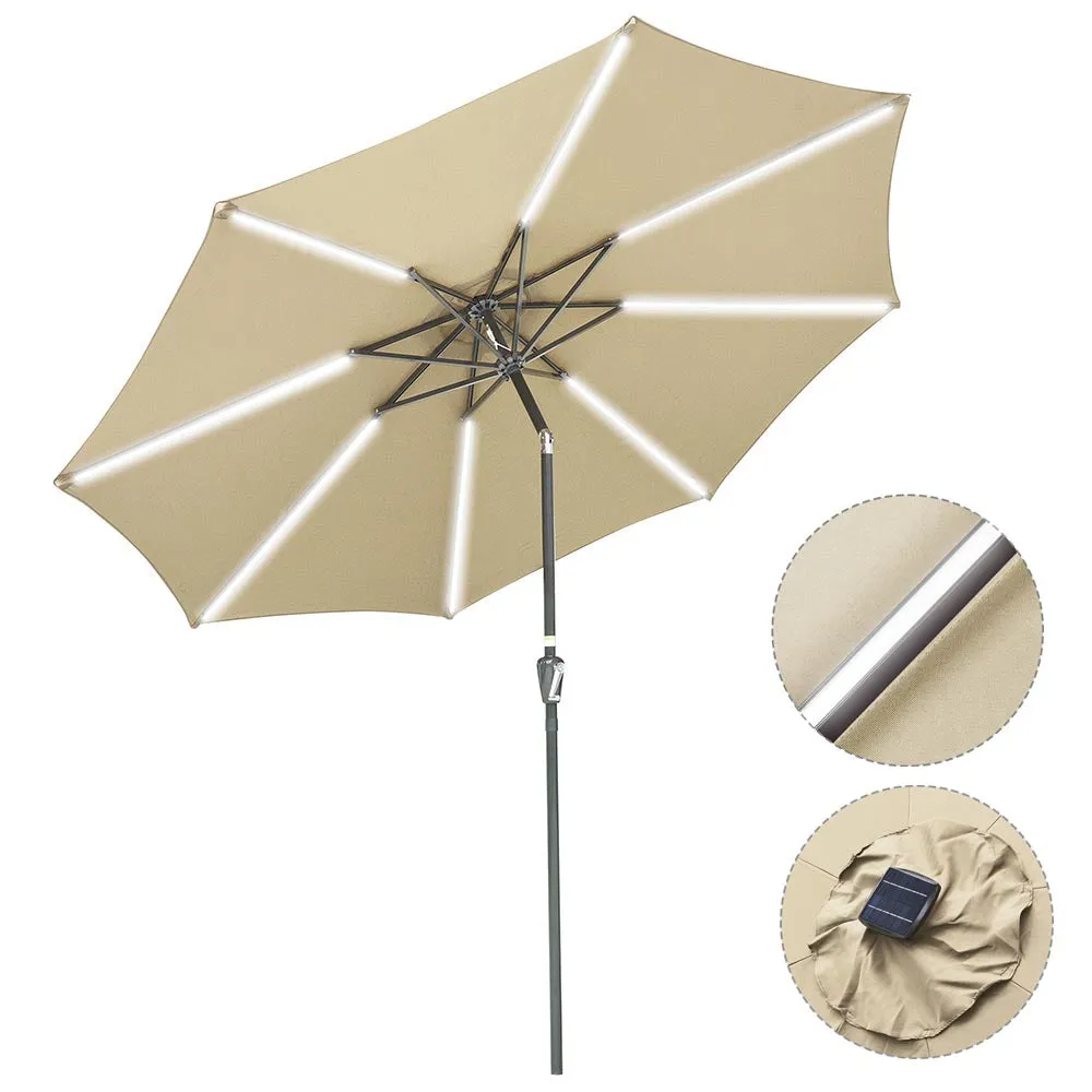 TheLAShop Solar Outdoor Umbrella with Lights Tilting Umbrella 10ft 8-Rib