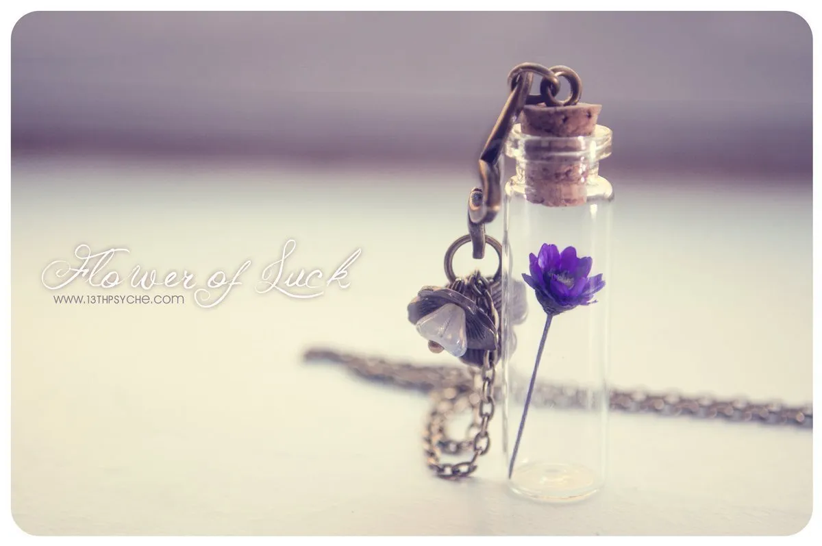 Tiny dried daisy flower bottle pendant necklace