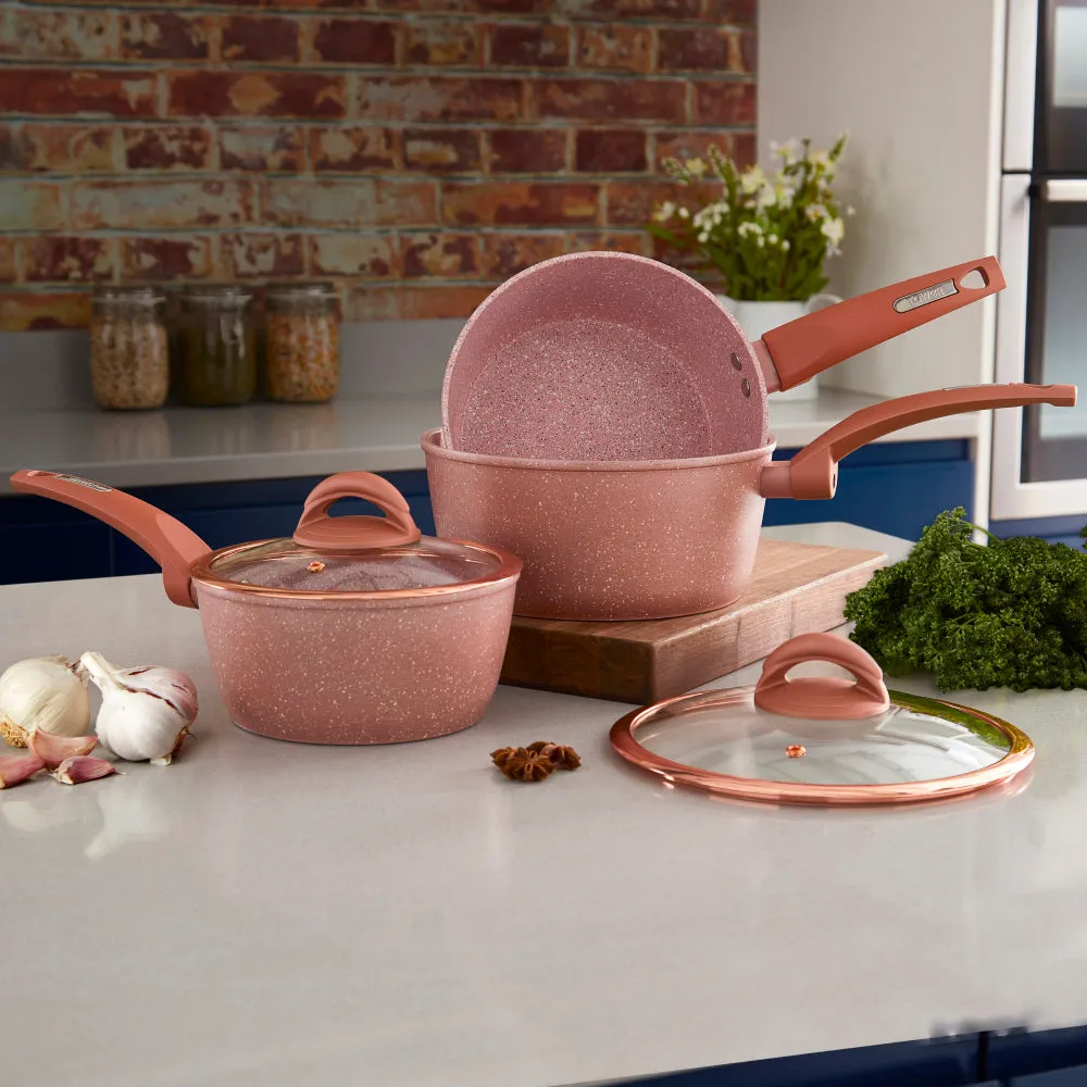 Tower Cerastone 3 Piece Saucepan Set - Pink