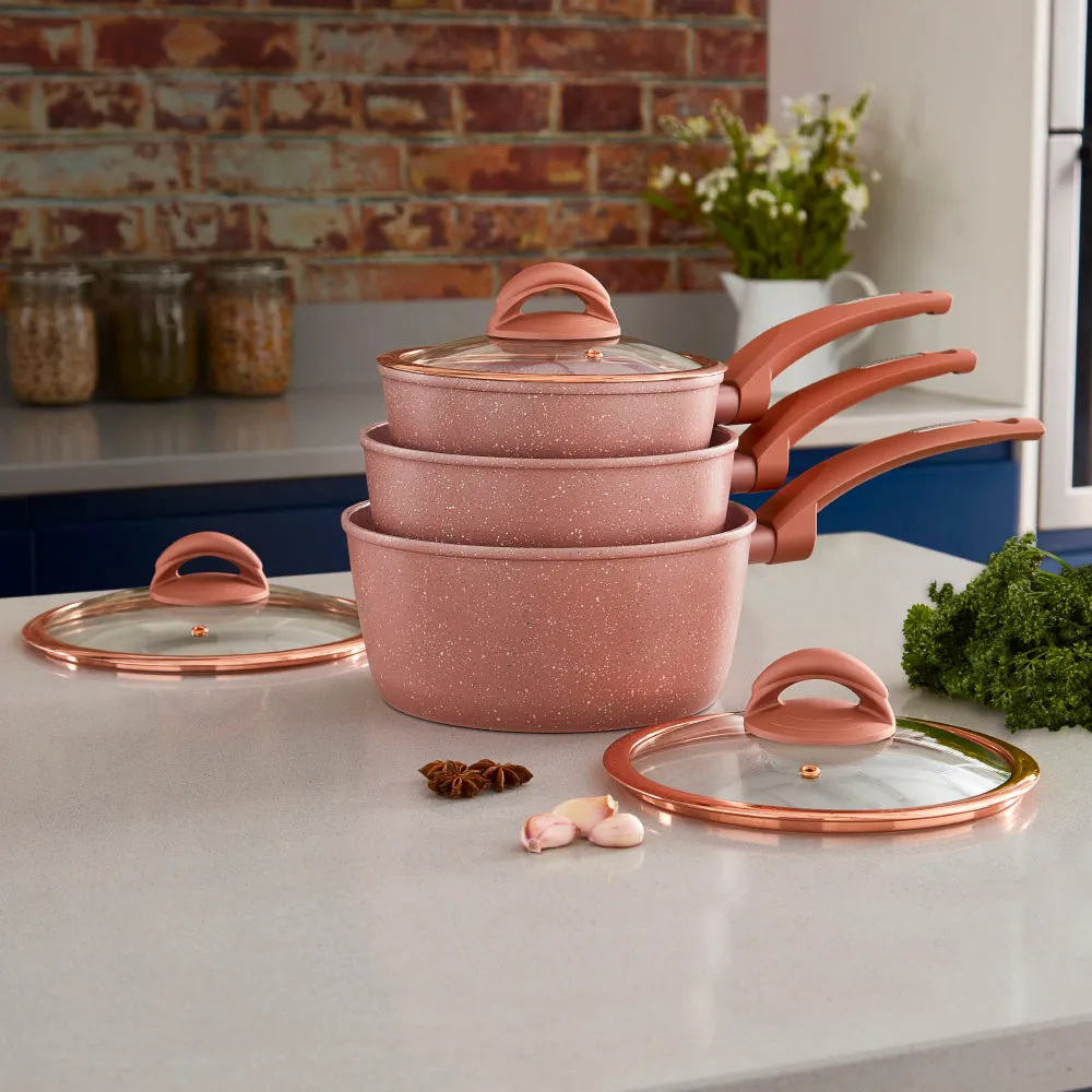 Tower Cerastone 3 Piece Saucepan Set - Pink