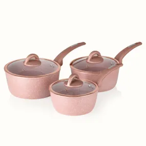 Tower Cerastone 3 Piece Saucepan Set - Pink