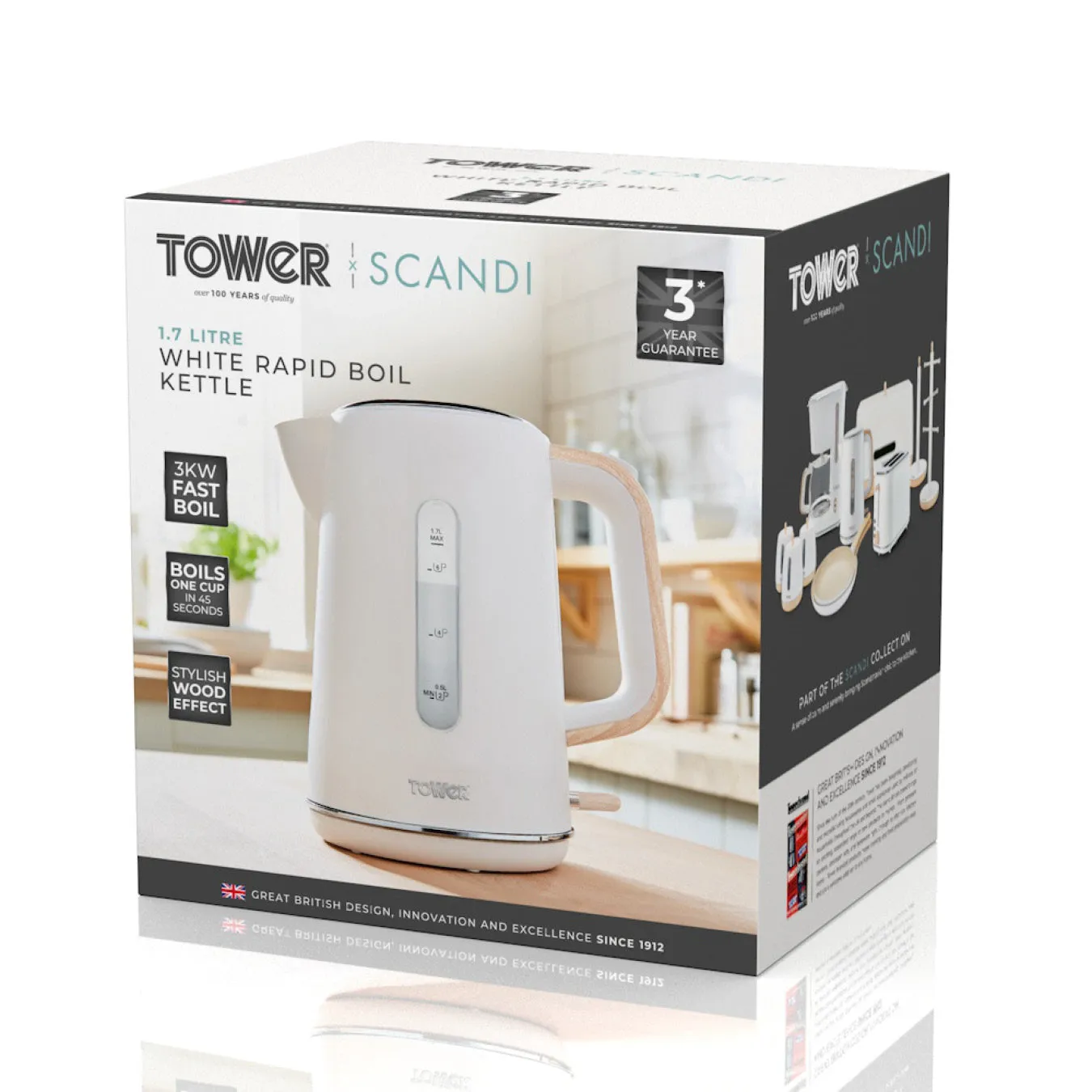 Tower Scandi 3KW 1.7L Rapid Boil Kettle - White