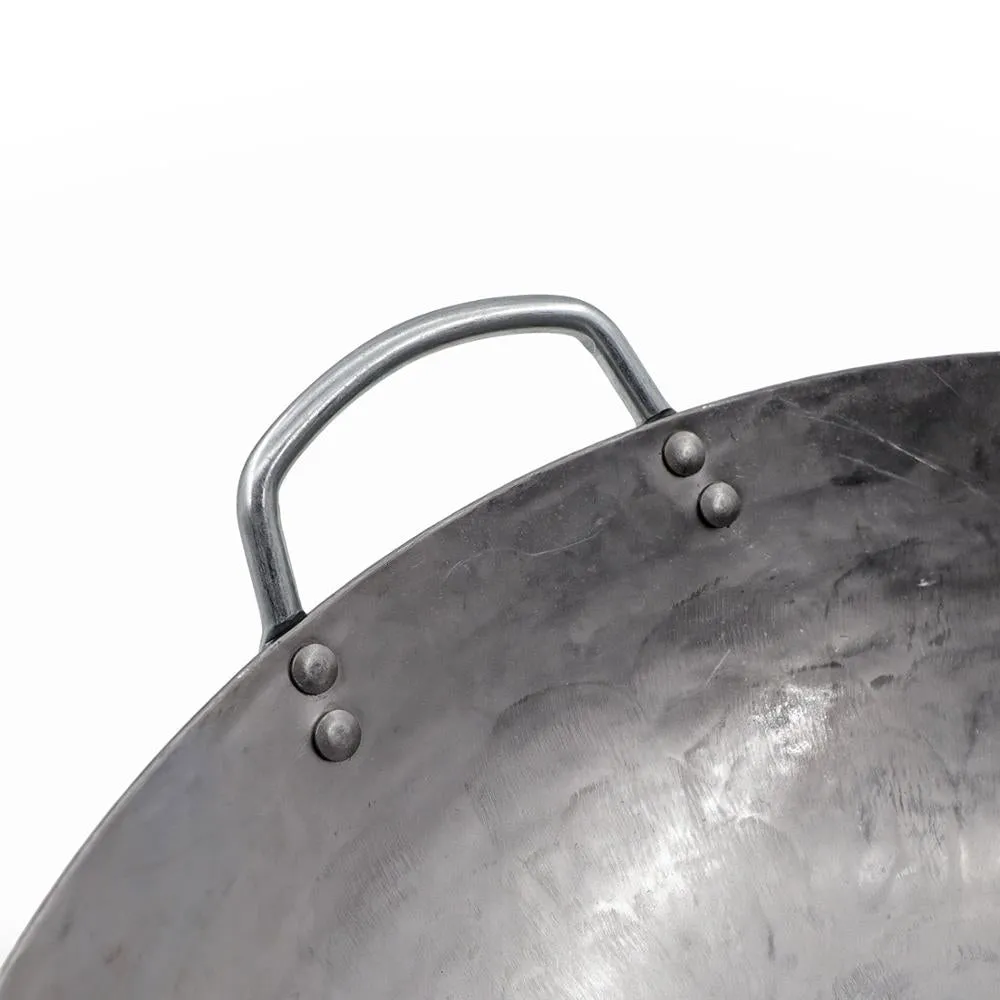 Traditional Hand Hammered Pow Wok with Wooden and Steel Helper Handle