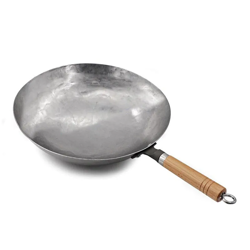 Traditional Hand Hammered Pow Wok with Wooden and Steel Helper Handle