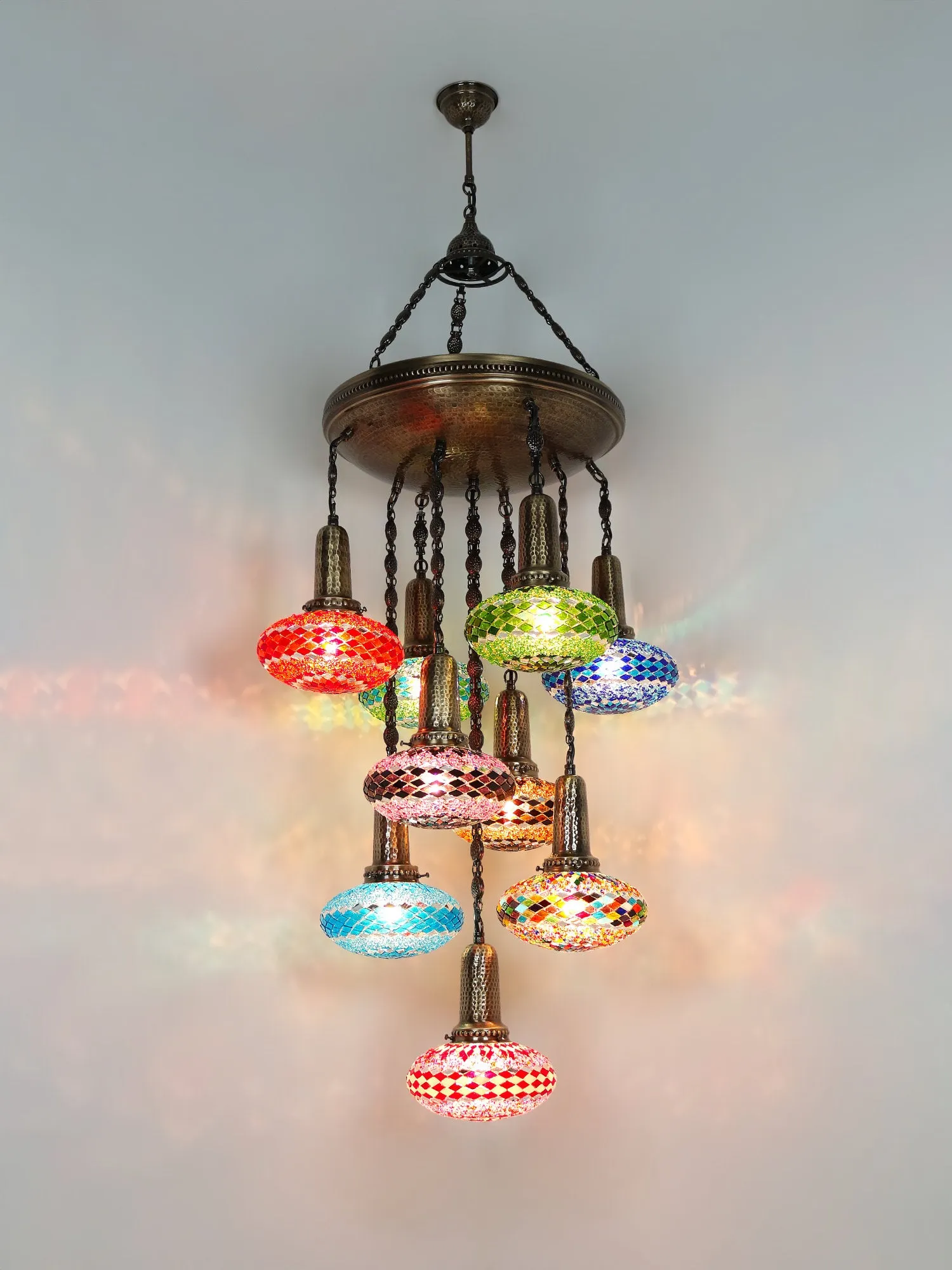 Turkish Mosaic Chandelier 9-Globe Sultan Design Ceiling Light