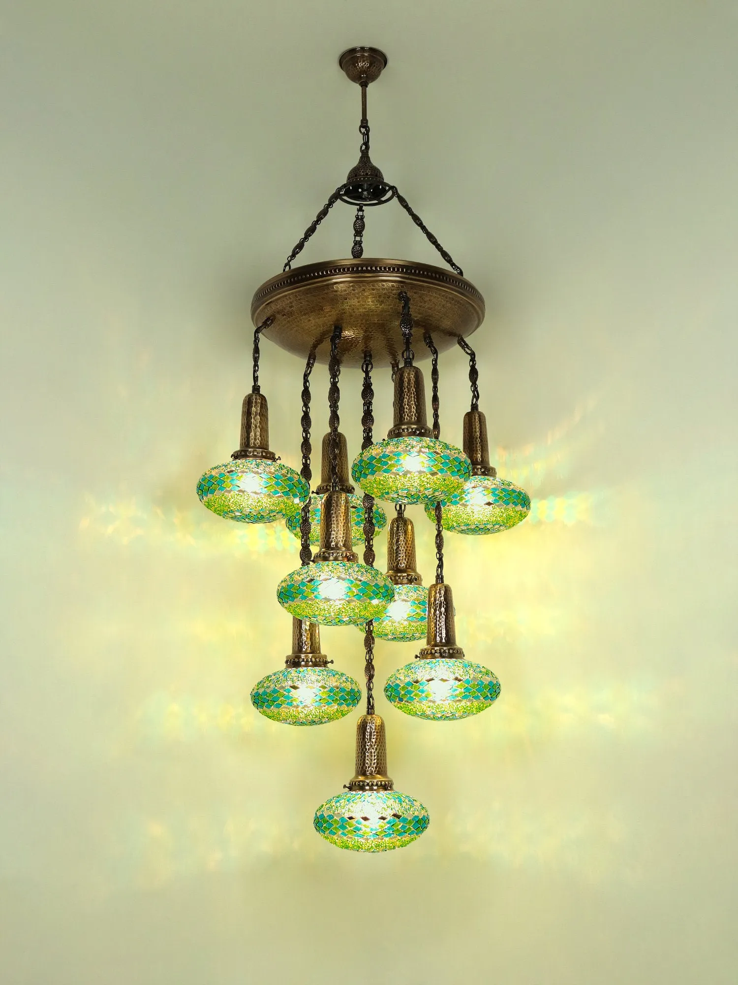 Turkish Mosaic Chandelier 9-Globe Sultan Design Ceiling Light