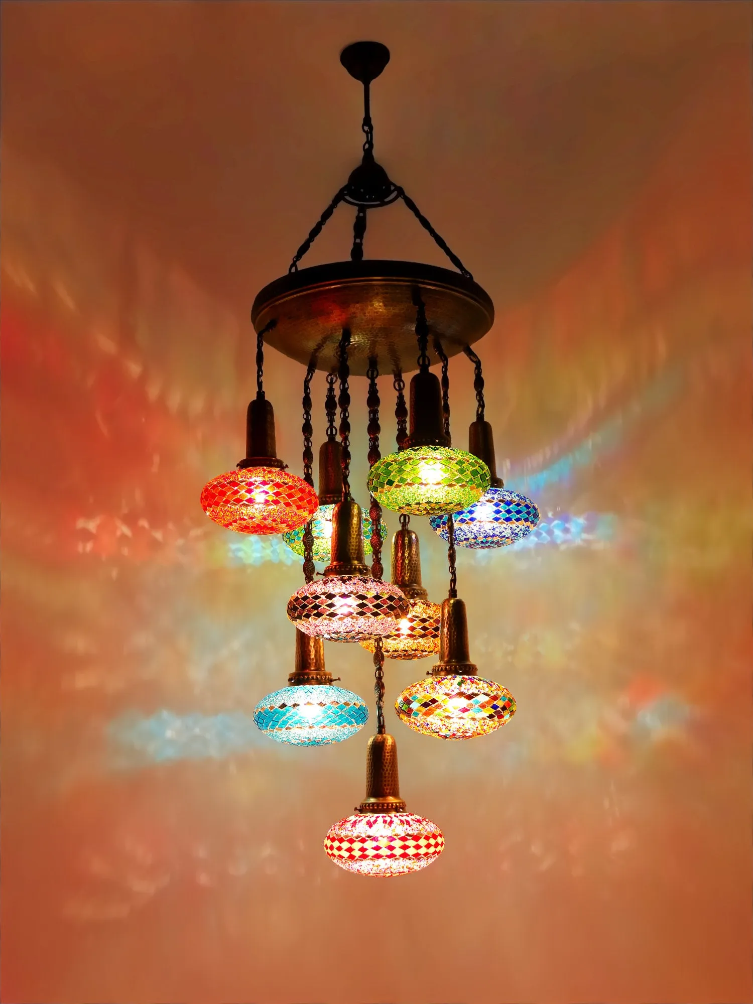 Turkish Mosaic Chandelier 9-Globe Sultan Design Ceiling Light