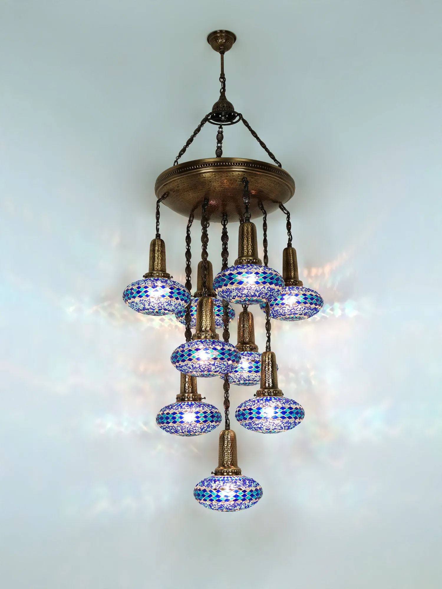 Turkish Mosaic Chandelier 9-Globe Sultan Design Ceiling Light