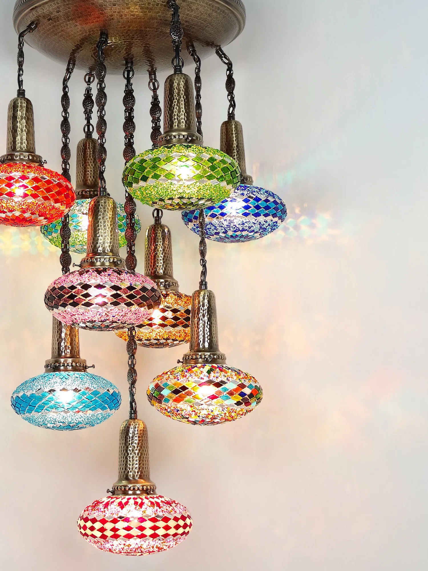 Turkish Mosaic Chandelier 9-Globe Sultan Design Ceiling Light