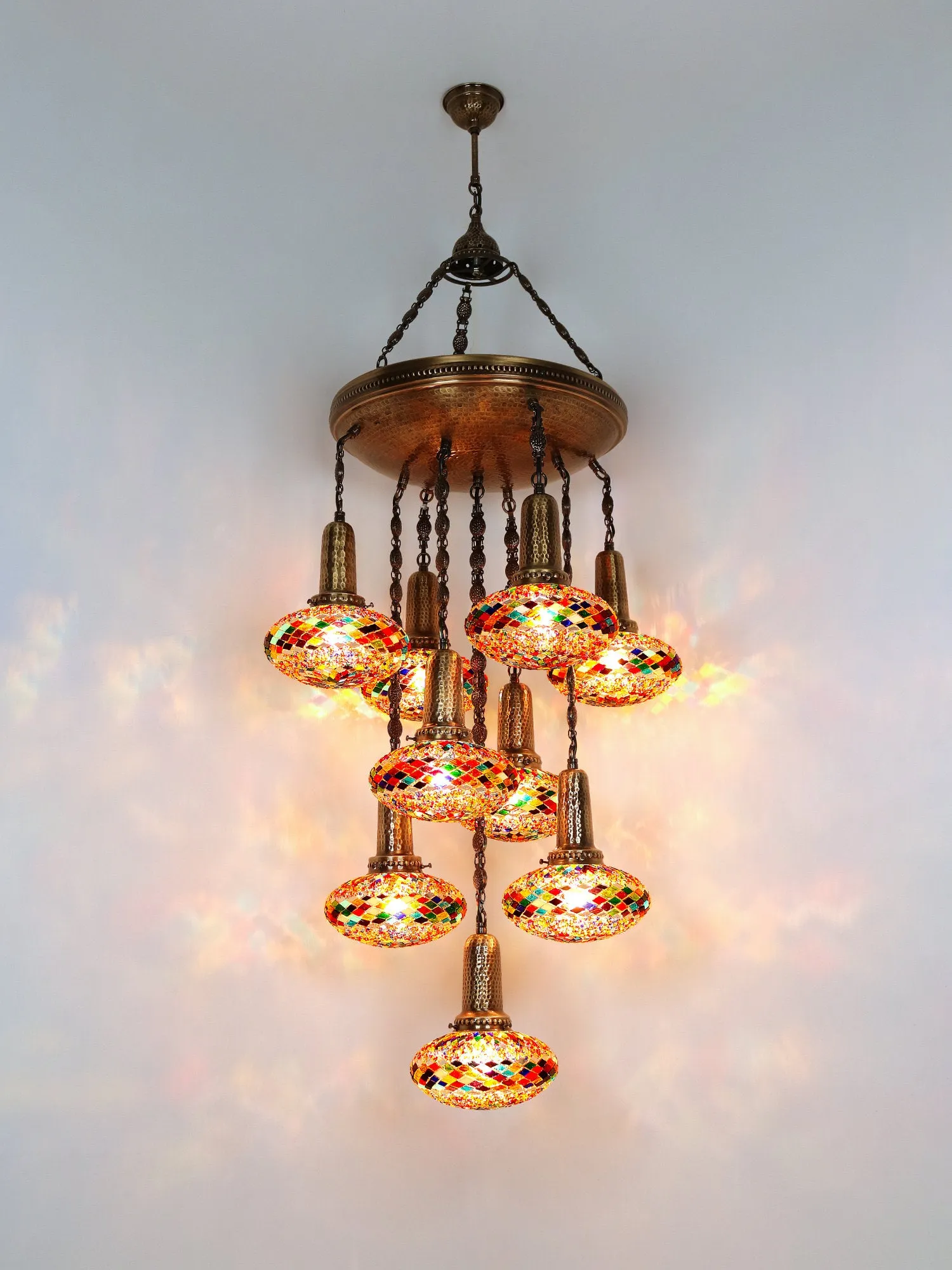 Turkish Mosaic Chandelier 9-Globe Sultan Design Ceiling Light