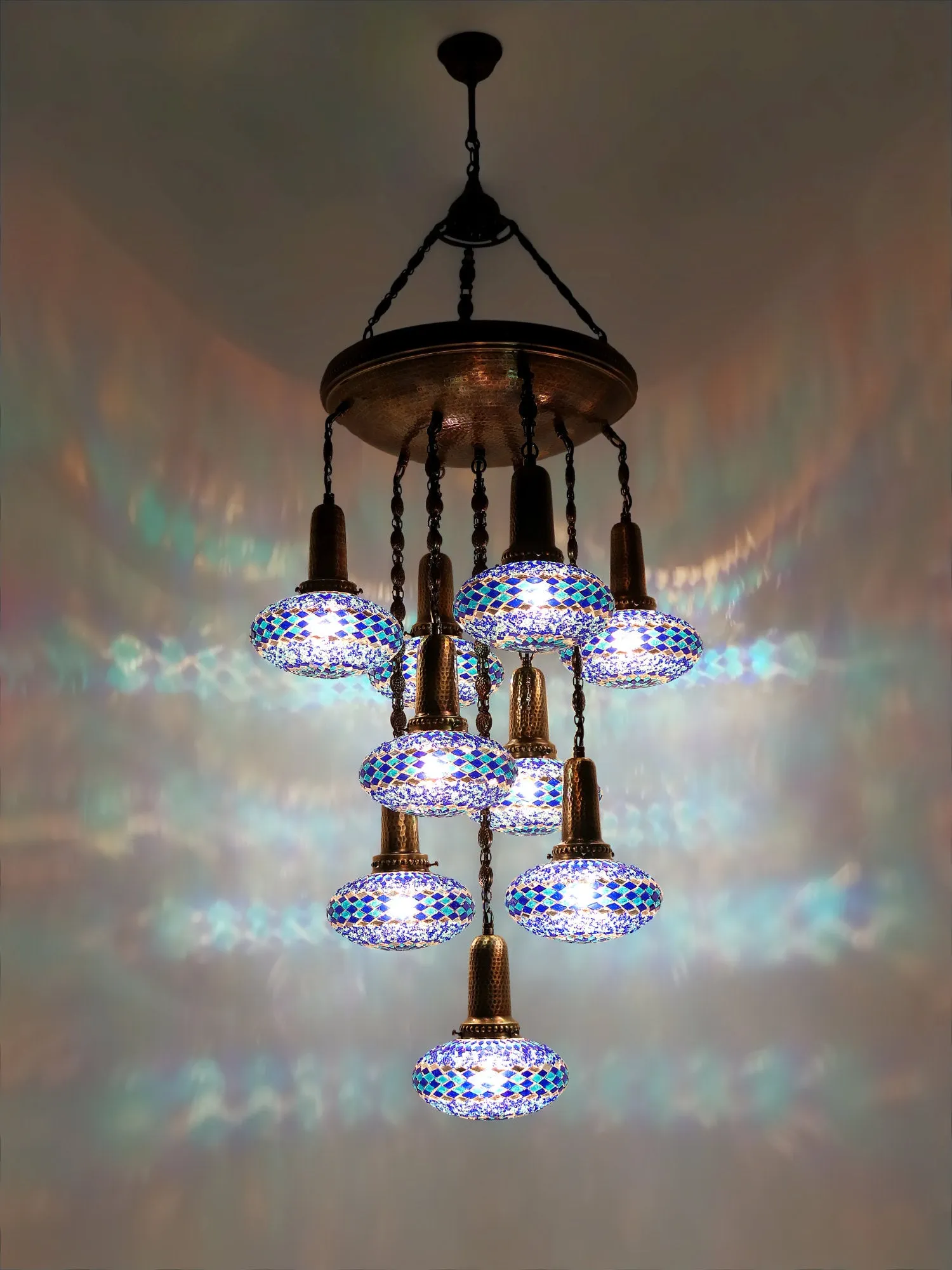 Turkish Mosaic Chandelier 9-Globe Sultan Design Ceiling Light