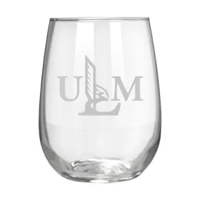 ULM Warhawks 17 oz. Stemless Wine Glass