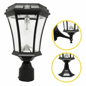 Victorian LED Solar Post Light, 150 Lumens, CCT Selectable 2700K, White or Black Finish, 3 Mounting Options Included