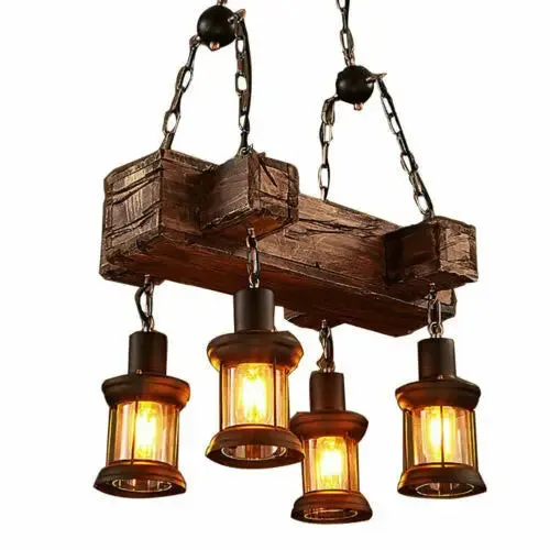 Vintage 4 Lights Wooden Chandelier