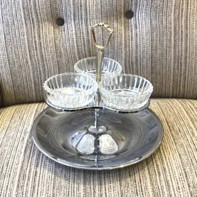 Vintage Chrome & Pressed Glass Snack Tray