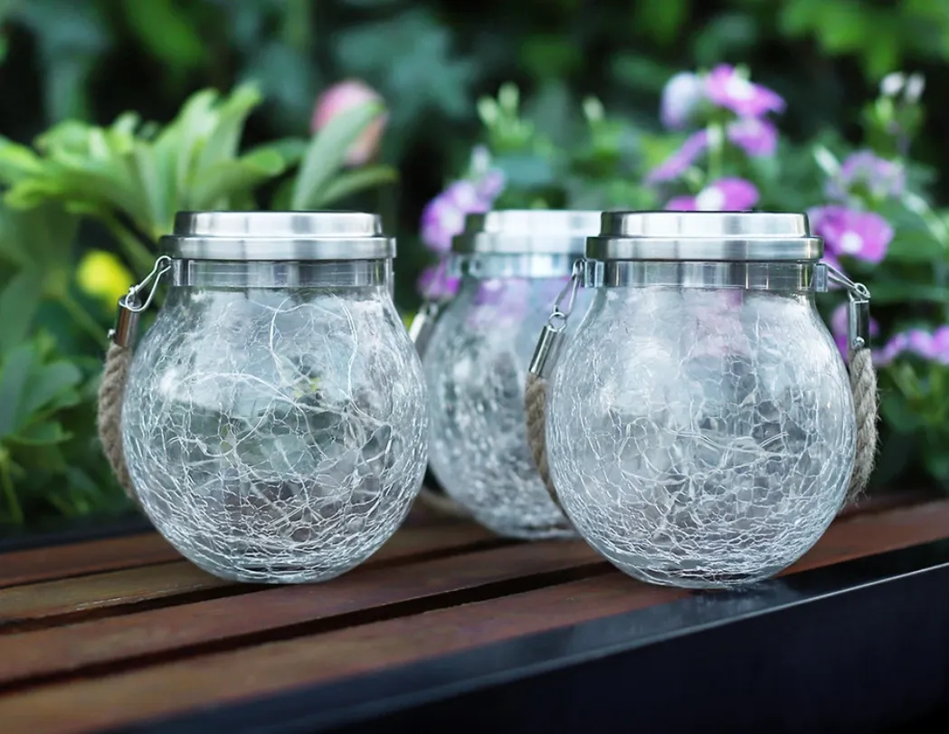 Vintage Style Glass Hanging Warm White LED Lanterns