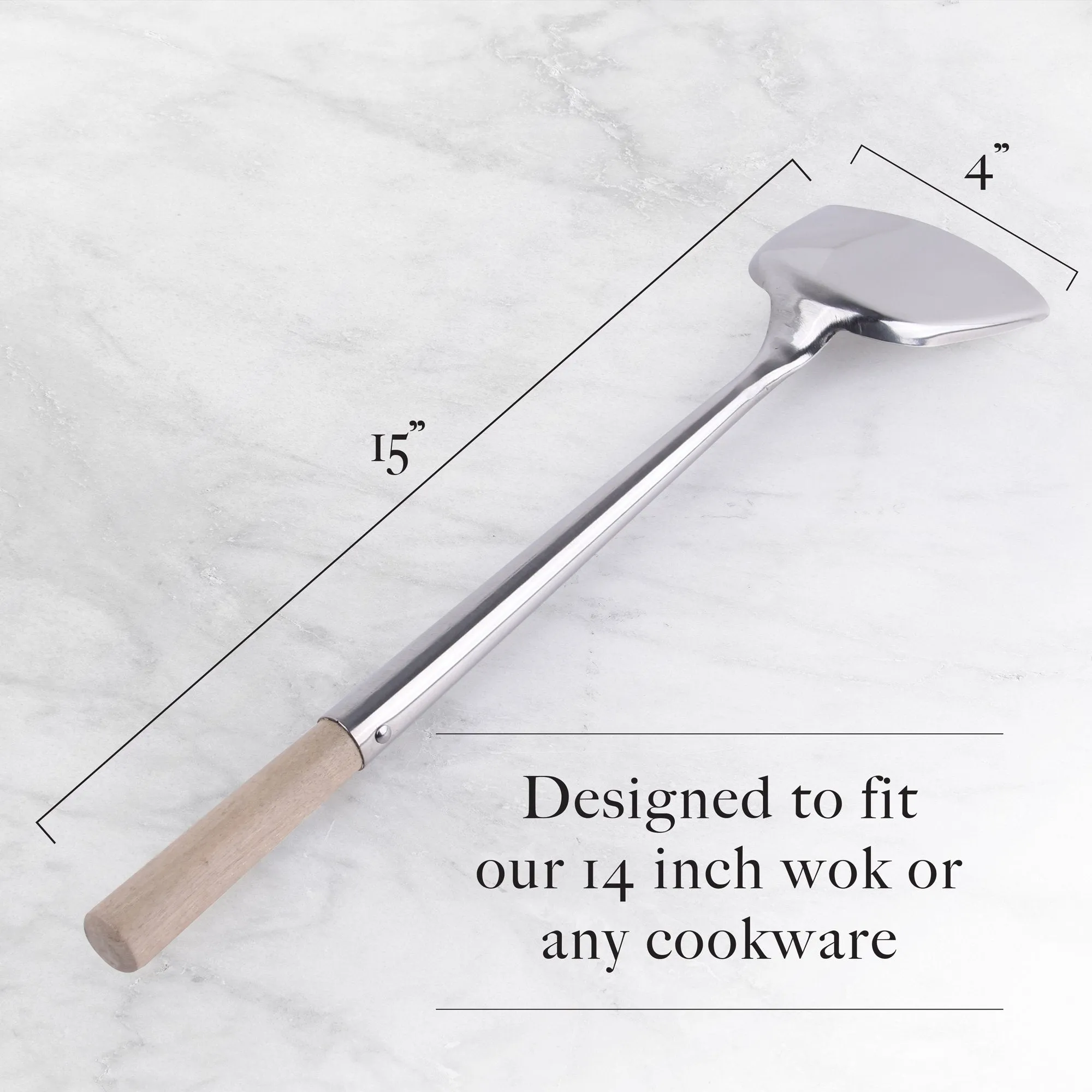 Wok Spatula Stainless Steel, 15" Long with Sturdy Wooden Handle Wok Turner, Stir Fry Wok Utensils