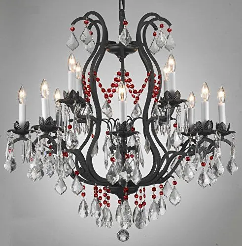 Wrought Iron Crystal Chandelier Lighting Chandeliers H30" X W28" - Dressed With Ruby Red Crystals - F83-B75/3034/8 4