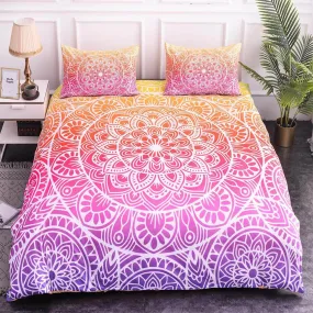 Yellow orange pink purple mandala duvet cover boho bedding set full, queen, king, dorm bedding, aesthetic room decor indian bedspread