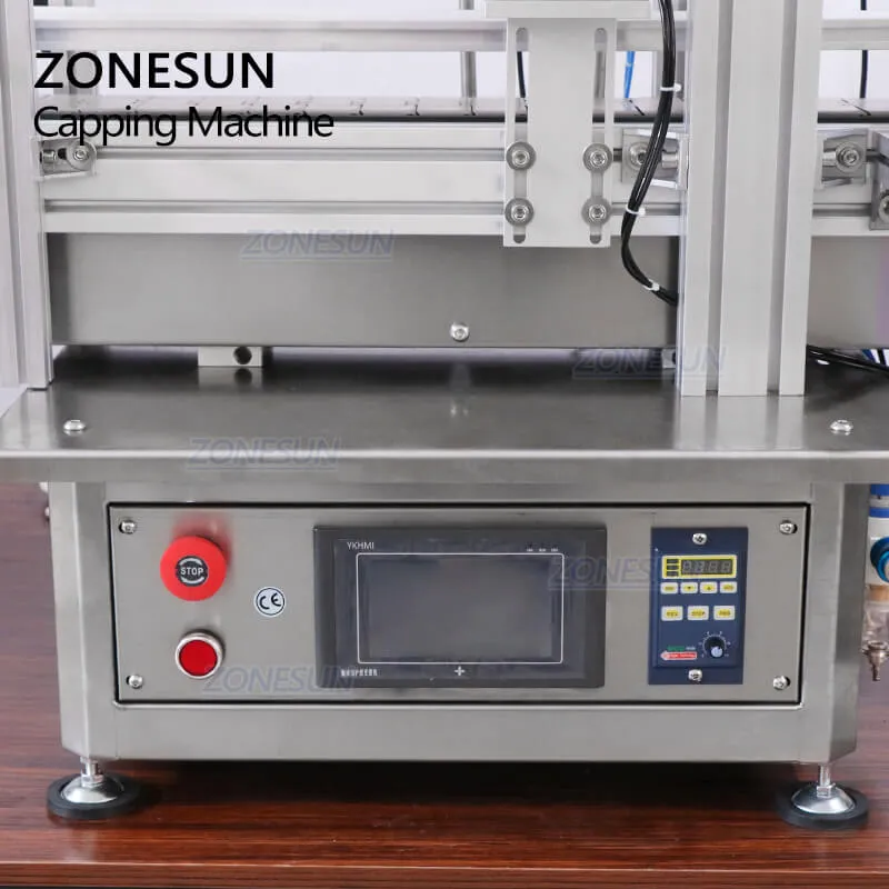 ZONESUN Desktop Automatic Glass Bottle Cap Cork Press Machine Jar Whisky Plastic Bottle Capping Machine With Cap Feeder